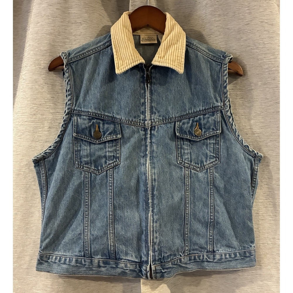 Vintage St. John's Bay Denim Vest Corduroy Collar Size Large Western Rodeo Large